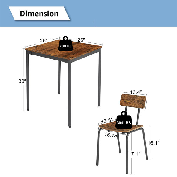 17 Stories Birchgrove 3Piece Dining Table Set, Industrial Table and